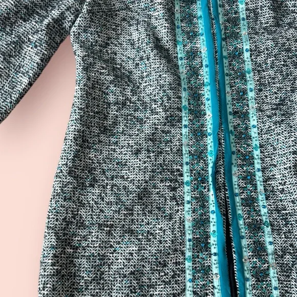 Women’s Boston Proper Tweed Blazer Turquoise Color Sequin Beaded Trim Size 8 - Picture 3 of 11